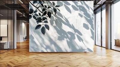 Shadow of a plant on a white wall, suitable for nature and minimalism concepts Wall mural