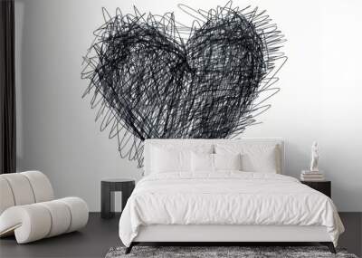 Simple black heart drawing on a white background, suitable for various design projects Wall mural