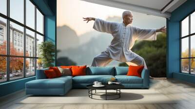 Tai Chi master in nature Wall mural