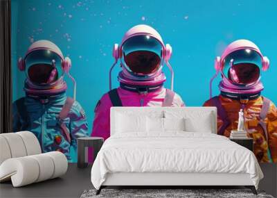 Three astronauts in a group, suitable for space exploration concepts Wall mural