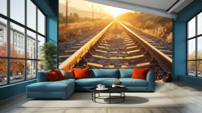 Train tracks at sunset Wall mural