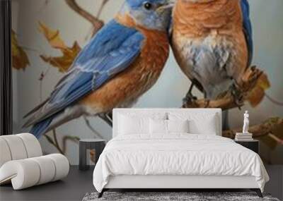 Two colorful birds perched on a branch, suitable for nature-themed designs Wall mural