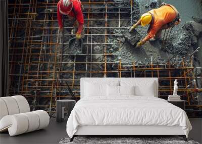 Two construction workers working on a construction site. Suitable for construction industry concepts Wall mural