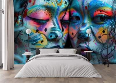 Two women with face paint, suitable for party themes Wall mural