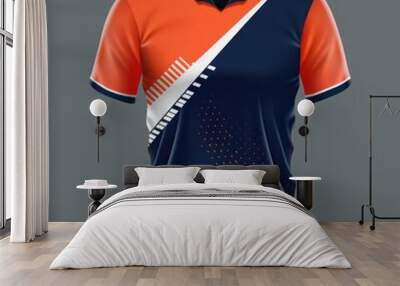 Vibrant orange and blue design on a t-shirt, perfect for casual wear Wall mural