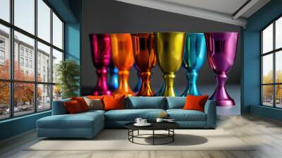 Wine glasses arranged on a table with metallic finish Wall mural