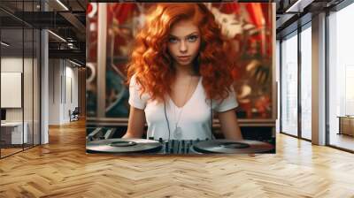 Woman Playing Music on Turntable Wall mural