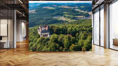 A bird's eye view of the idyllically situated Greifenstein Castle near Heiligenstadt in Franconian Switzerland Wall mural