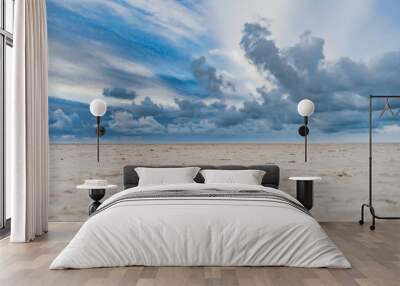 Beach with Stormy clouds and solitary beach Wall mural