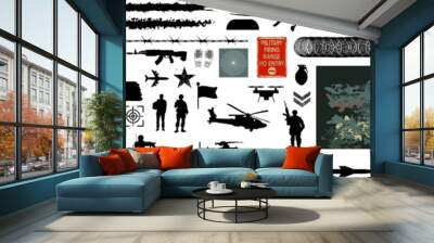 Vektor Set Silhouetten, Symbole und Design Elemente - Militär und Militärische Elemente - Verteidigung Konflikt - Soldaten, Systeme und Waffen Wall mural