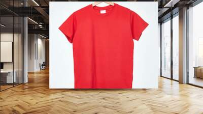 Blank red T-Shirt mock-up hanging on white background. Wall mural