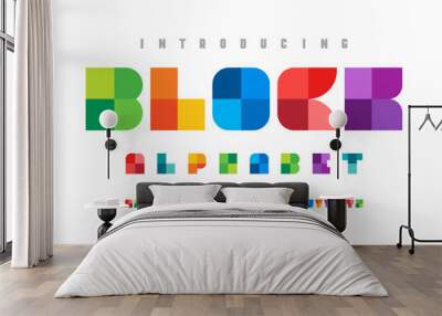 Colorful trendy geometry style alphabet design with uppercase, numbers and symbols Wall mural