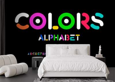 Colorful trendy style alphabet design with uppercase, numbers and symbols Wall mural