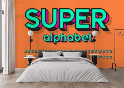 Comic style vector font with uppercase, lowercase, numbers and symbols Wall mural