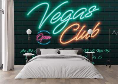 Glowing neon light alphabet design Wall mural