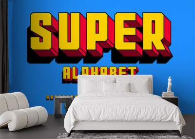 Superhero comic style vector font with uppercase, numbers and symbols Wall mural