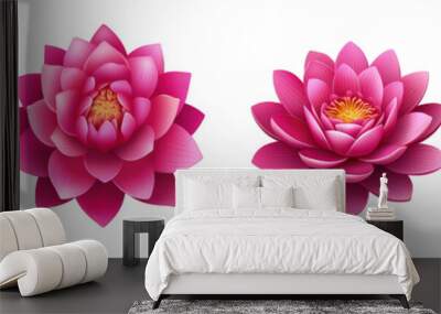 A collection of four vibrant pink lotus flowers in full bloom isolated on a transparent background Wall mural