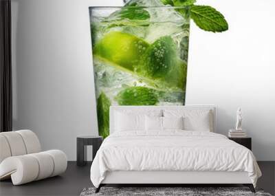 A crisp mojito cocktail with fresh mint leaves, isolated on a white background, created by Generative AI.

 Wall mural