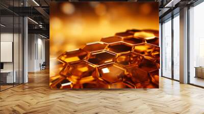 An abstract honeycomb pattern isolated on a gradient gold and brown background  Wall mural