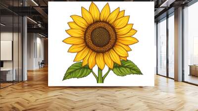 Bold vector style sunflower with golden petals and detailed seeds isolated on transparent background  Wall mural