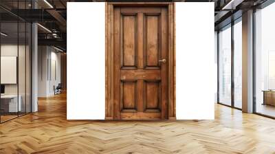 Classic wooden panel door with a metal handle isolated on a transparent background, ideal for home renovation, real estate, and interior design concepts Wall mural