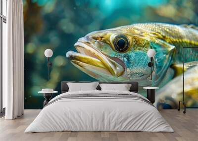 Close-up of fresh Snook fish, tropical waters background Wall mural