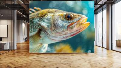 Close-up of fresh Snook fish, tropical waters background Wall mural