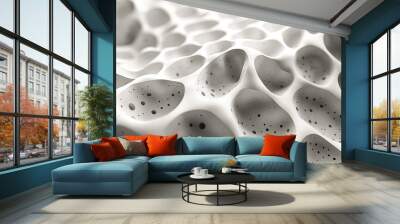 Close-up view of a porous surface resembling a sponge or foam, ideal for concepts related to structure, texture, or biological materials Wall mural