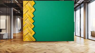 Earthy green and yellow background with subtle woven straw patterns celebrating Kwanzaa African American cultural holiday rich and meaningful festive tone  Wall mural