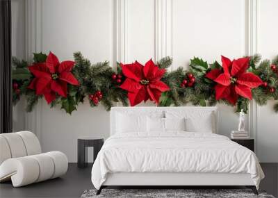 Floral Christmas garland with poinsettias, ivy, and red amaryllis blooms, hanging over a doorway with holiday decor  Wall mural