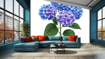 Graceful vector style hydrangea cluster with soft blue and purple petals isolated on transparent background  Wall mural