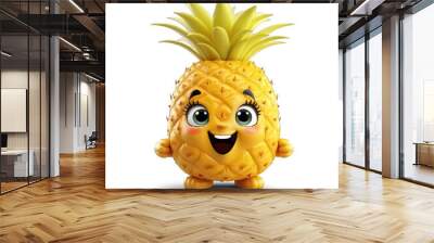 Happy pineapple with smile Cute Cartoon on transparent background Wall mural