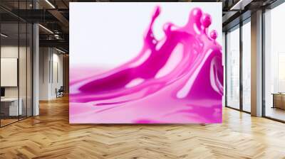 High-energy splash of liquid resembling melted bubble gum in vibrant pinks and purples, swirling dynamically against a clean white background  Wall mural