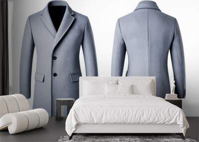 Light gray overcoat front and back mock up with clean lines and single button closure isolated on transparent background  Wall mural