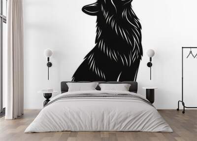 Majestic black silhouette of a howling wolf isolated on transparent background  Wall mural