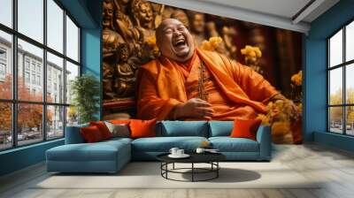 The Laughing Buddha at the temple brings joy and blessings  Wall mural