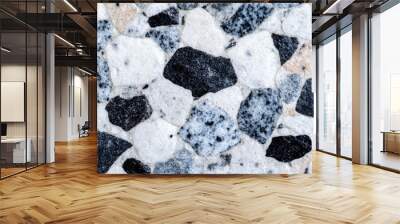 Top view of a rough granite surface with a mix of white, black, and grey specks, natural background  Wall mural