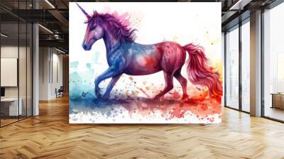 Unicorn watercolor background Cute adorable unicorn card,  Wall mural