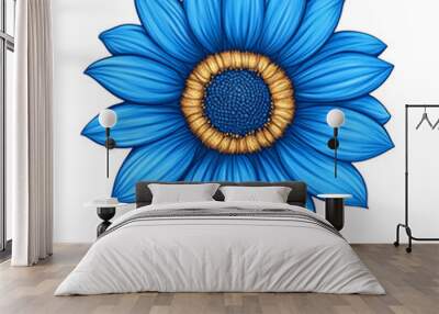 Vector style electric blue sunflower with bold contrasting center isolated on transparent background  Wall mural