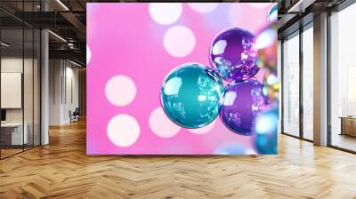 Vibrant paint bubbles in rainbow colors floating on a soft pastel background with a glossy texture  Wall mural