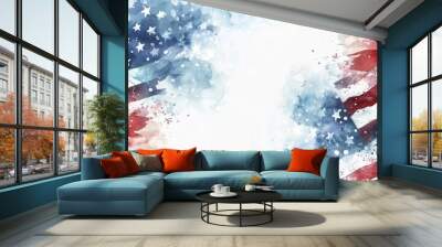 watercolor background with USA flag, stars, and stripes for Independence Day celebration  Wall mural