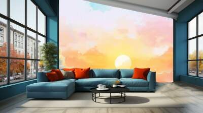 watercolor beautiful sunset clouds with sun shining through fog  Wall mural