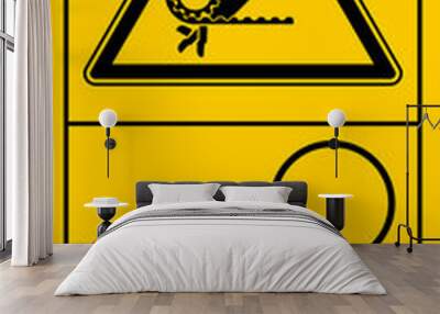 cmssn44 CombinationMachineSafetySignNew cmssn - mssn60mssn10v vertikal - Maschinenkennzeichnung . Schutzeinrichtungen bei laufendem Motor nicht öffnen oder entfernen . Hand mit Zahnriemen . g10899 Wall mural