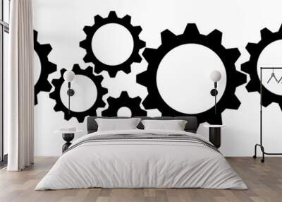 nvis4 NewVectorIllustrationSign nvis - gears icon . cogwheel group - cog wheel sign . vector graphic design / illustration - black - simple transparent industry banner - AI10 / EPS10 . g10542 Wall mural