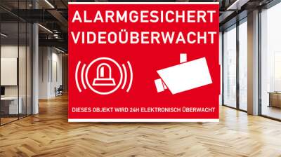 vss51 VideoSurveillanceSign vss - ks310 Kombi-Schild - ALARMGESICHERT / VIDEOÜBERWACHT - Dieses Objekt wird 24h elektronisch überwacht - DIN A2 A3 A4 A5 A6 Plakat - rot xxl g6146 Wall mural