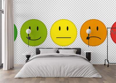 Color Faces For Feedback Or Mood - 5 Vector Icons Isolated On Transparent Background Wall mural