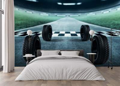 Car tires on race track Wall mural