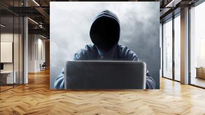 Hacker using laptop Wall mural