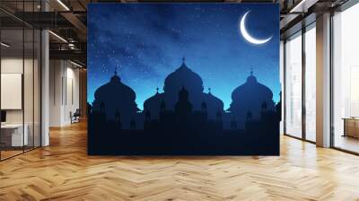 Silhouette of mosque at night Wall mural