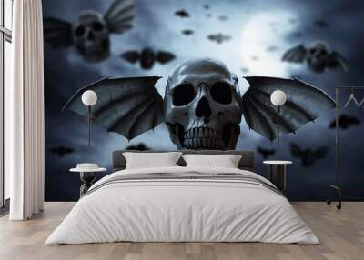 Skull with wings, halloween theme Wall mural